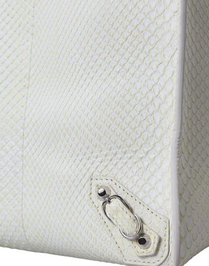 Balenciaga Weiß Gelb Exotische Haut Leder Einkaufstasche Papiertasche