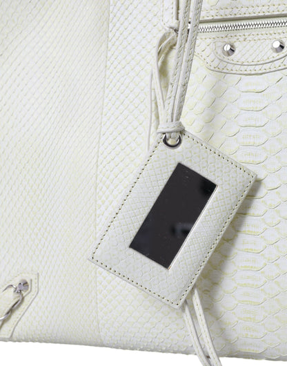 Balenciaga Weiß Gelb Exotische Haut Leder Einkaufstasche Papiertasche