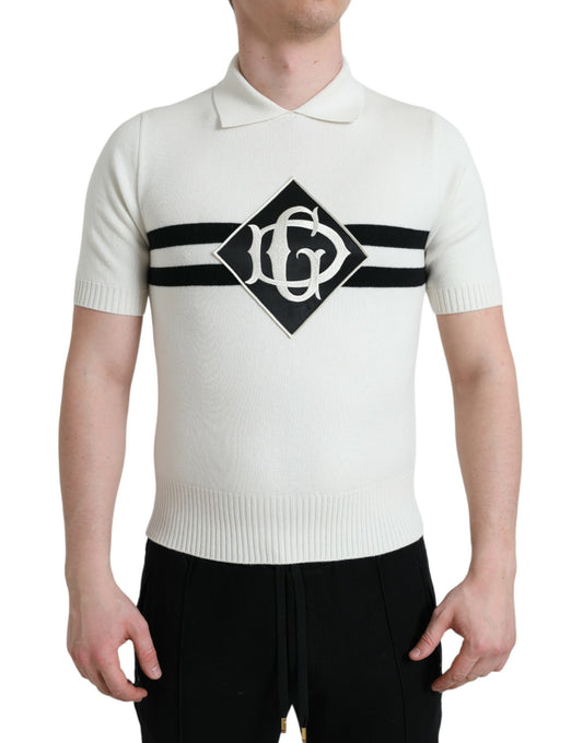 Dolce &amp; Gabbana – Weißes Henley-Shirt mit Kragen und DG-Logo