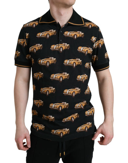 Dolce &amp; Gabbana – Schwarzes Poloshirt mit Auto-Print und kurzen Ärmeln