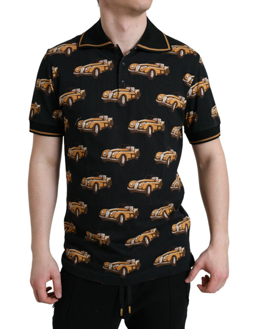 Dolce &amp; Gabbana – Schwarzes Poloshirt mit Auto-Print und kurzen Ärmeln