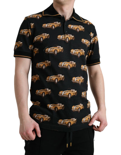 Dolce &amp; Gabbana – Schwarzes Poloshirt mit Auto-Print und kurzen Ärmeln