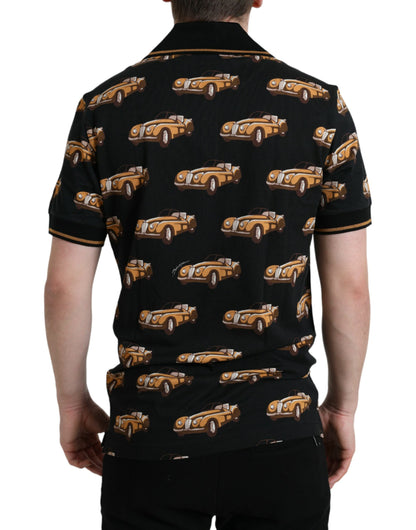 Dolce &amp; Gabbana – Schwarzes Poloshirt mit Auto-Print und kurzen Ärmeln