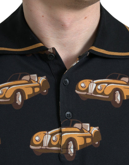 Dolce &amp; Gabbana – Schwarzes Poloshirt mit Auto-Print und kurzen Ärmeln