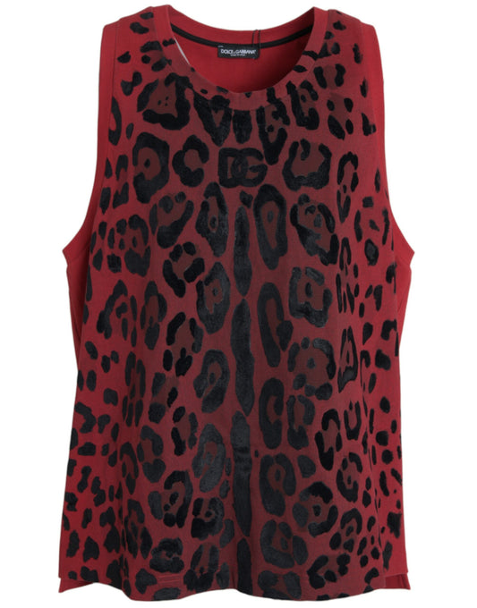 Dolce &amp; Gabbana – Ärmelloses Tank-T-Shirt mit rotem Leopardenmuster