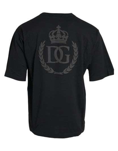 Dolce &amp; Gabbana – Schwarzes T-Shirt mit Rundhalsausschnitt und kurzen Ärmeln und geprägtem Logo