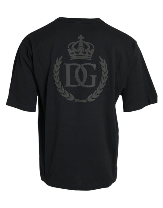 Dolce &amp; Gabbana – Schwarzes T-Shirt mit Rundhalsausschnitt und kurzen Ärmeln und geprägtem Logo