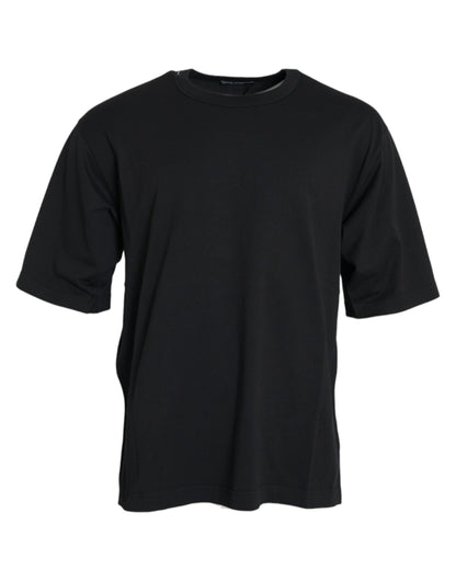 Dolce &amp; Gabbana – Schwarzes T-Shirt mit Rundhalsausschnitt und kurzen Ärmeln und geprägtem Logo