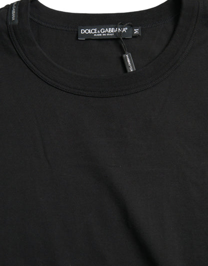 Dolce &amp; Gabbana – Schwarzes T-Shirt mit Rundhalsausschnitt und kurzen Ärmeln und geprägtem Logo