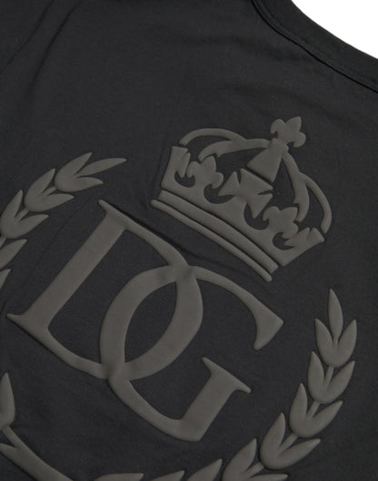 Dolce &amp; Gabbana – Schwarzes T-Shirt mit Rundhalsausschnitt und kurzen Ärmeln und geprägtem Logo