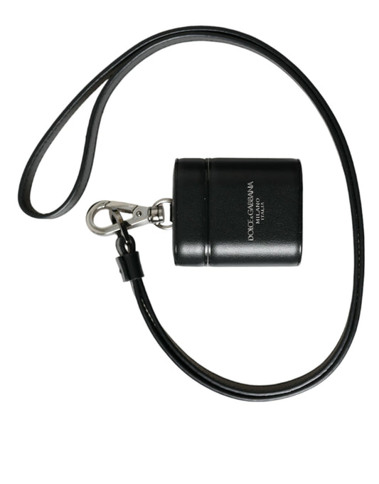 Dolce &amp; Gabbana – Airpods-Hülle mit schwarzem Lederarmband und silbernem Metalllogo