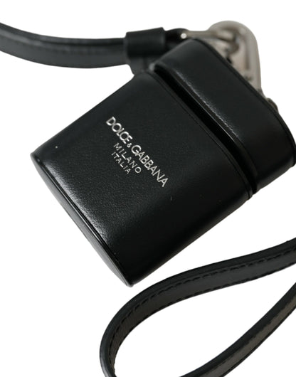 Dolce &amp; Gabbana – Airpods-Hülle mit schwarzem Lederarmband und silbernem Metalllogo