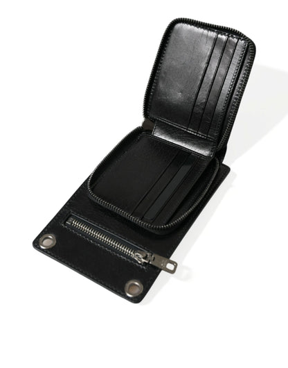 Dolce &amp; Gabbana Geldbörse, schwarzes Pferdeleder, Reißverschluss, Logo, Umhängetasche, Handyfach