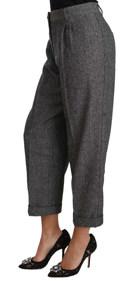 Dolce &amp; Gabbana – Graue, plissierte, verkürzte Wollhose