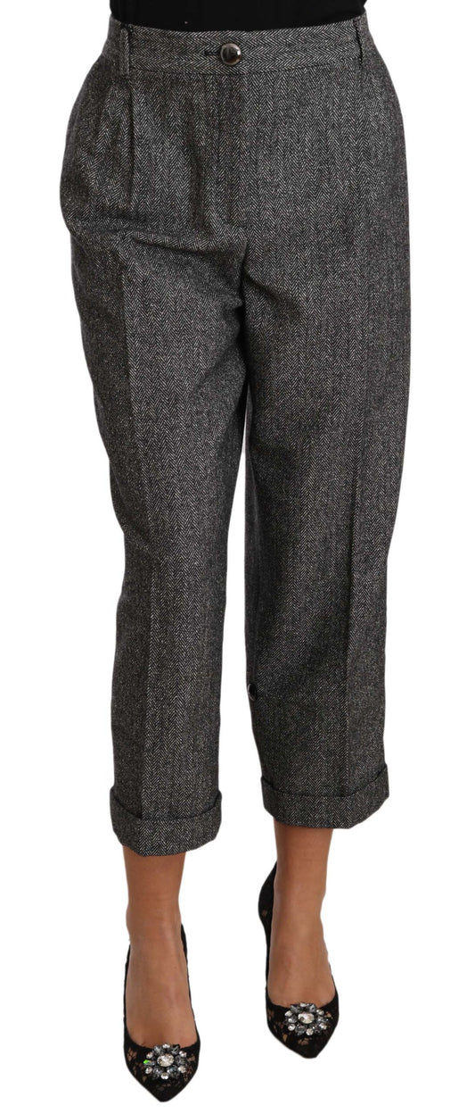 Dolce &amp; Gabbana – Graue, plissierte, verkürzte Wollhose