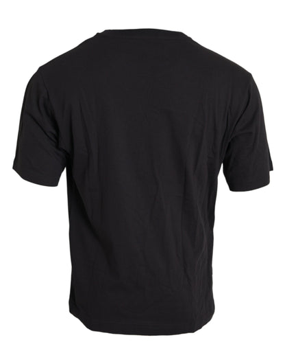 Dolce &amp; Gabbana Black Printed Pocket Cotton Crewneck T-shirt