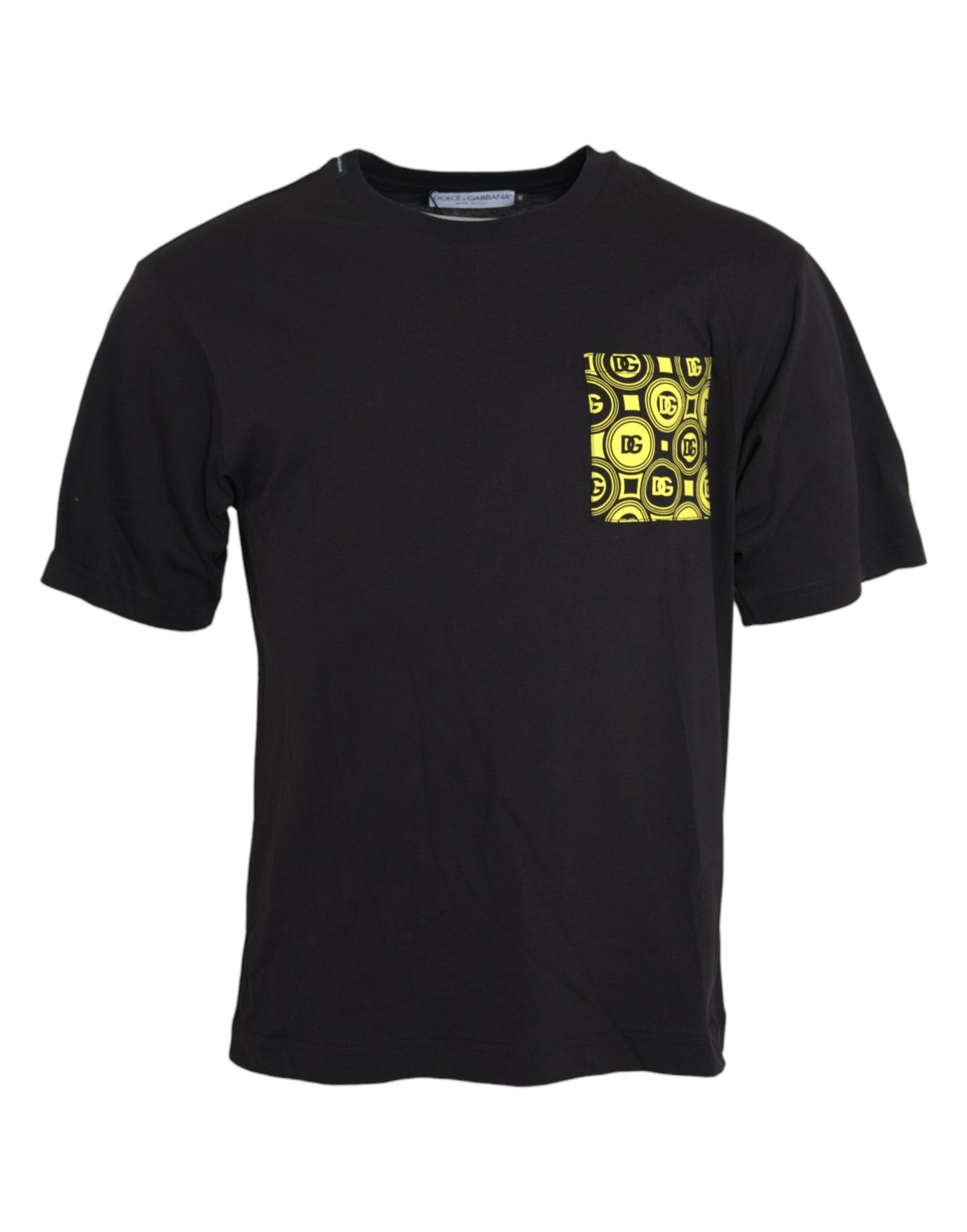Dolce &amp; Gabbana Black Printed Pocket Cotton Crewneck T-shirt