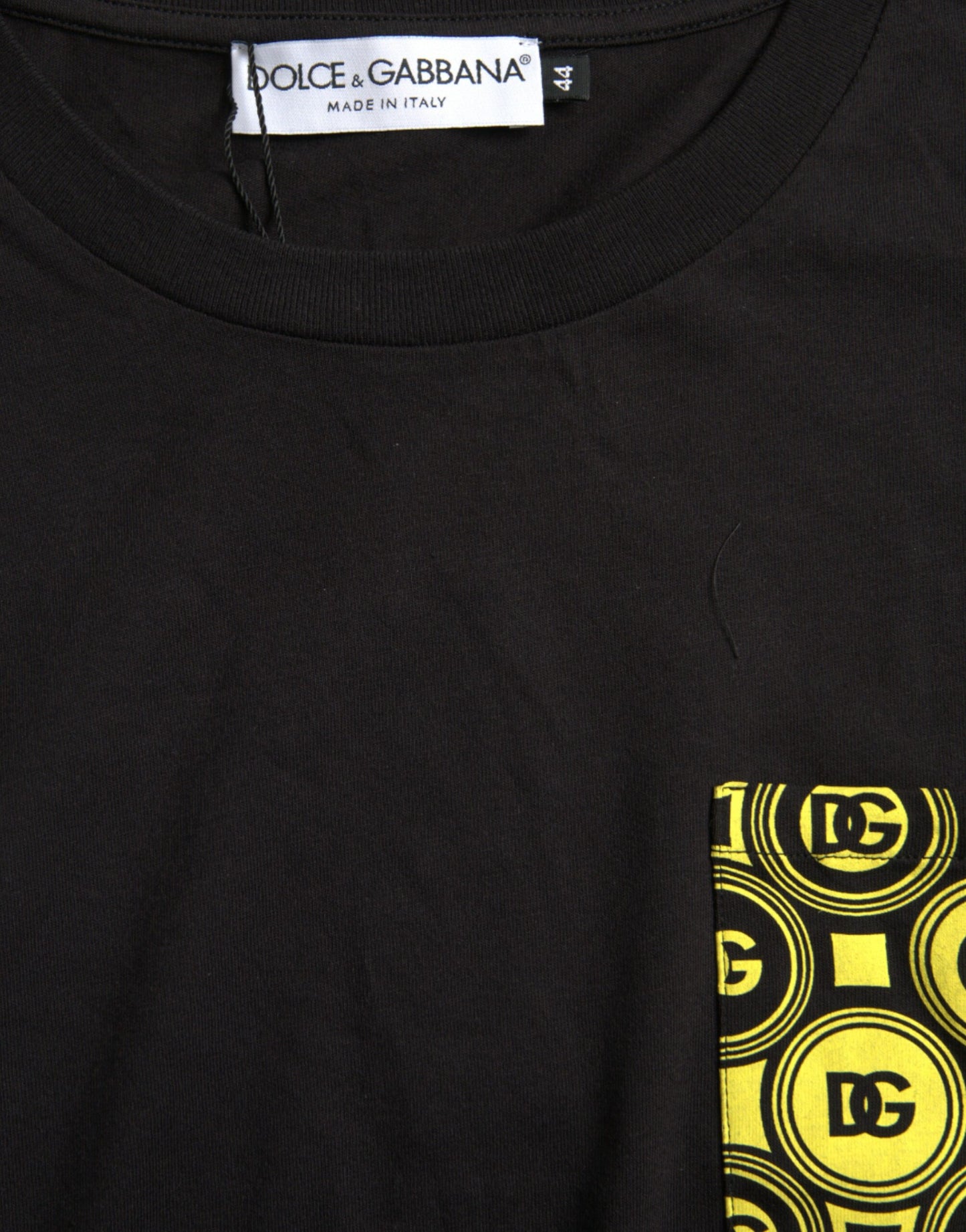 Dolce &amp; Gabbana Black Printed Pocket Cotton Crewneck T-shirt
