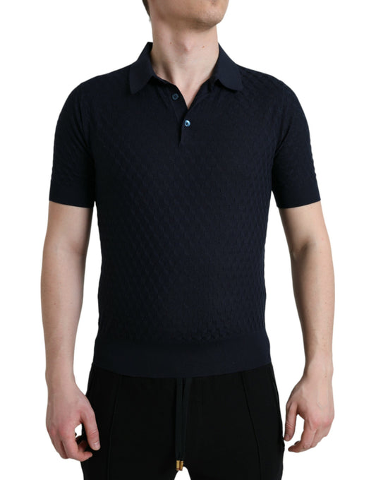 Dolce &amp; Gabbana – Dunkelblaues Poloshirt mit Kragen und kurzen Ärmeln