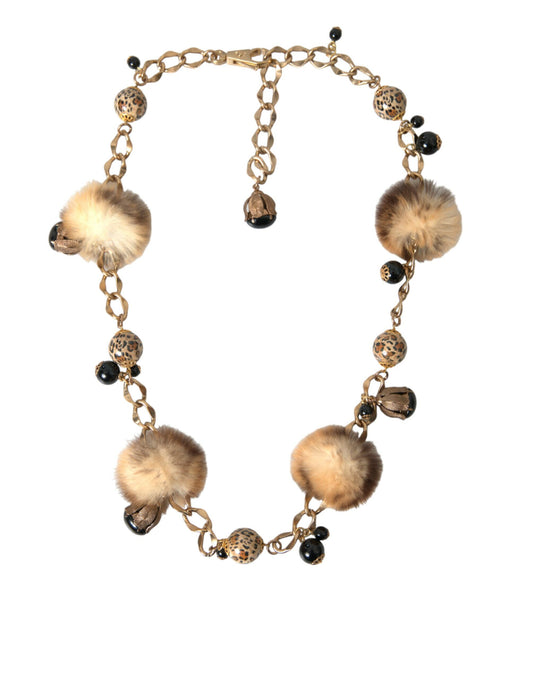 Dolce &amp; Gabbana Goldmessing Leopardenfell Perlenkette Kettengürtel