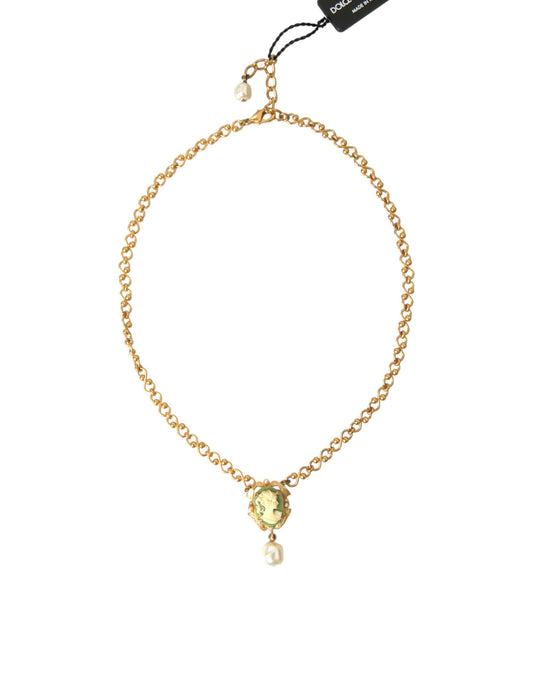 Dolce &amp; Gabbana Halskette mit Perlenanhänger aus goldenem Messing