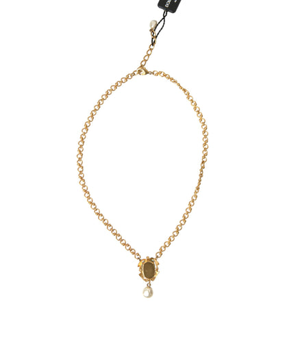 Dolce &amp; Gabbana Halskette mit Perlenanhänger aus goldenem Messing