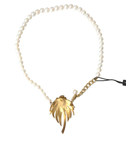 Dolce &amp; Gabbana Halskette mit Baumanhänger aus goldenem Messing mit Kristallperlen