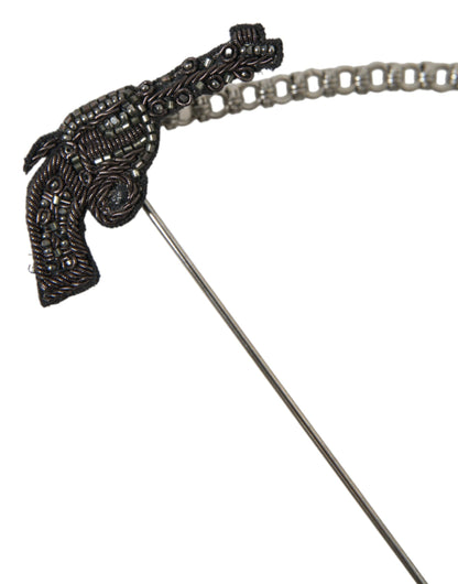Dolce &amp; Gabbana Messing Kupfer Seide Revolver Pistole Männer Brosche Anstecknadel