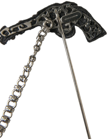 Dolce &amp; Gabbana Messing Kupfer Seide Revolver Pistole Männer Brosche Anstecknadel