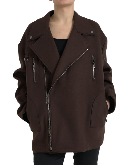 Dolce &amp; Gabbana Brauner Mantel Kurze Biker-Wolljacke