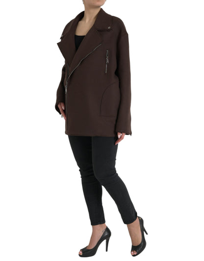 Dolce &amp; Gabbana Brauner Mantel Kurze Biker-Wolljacke