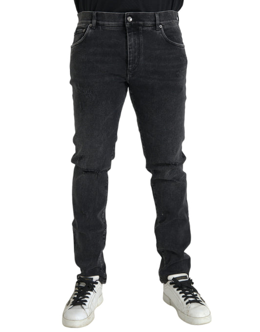 Dolce &amp; Gabbana Gray Cotton Stretch Skinny Denim Logo Jeans