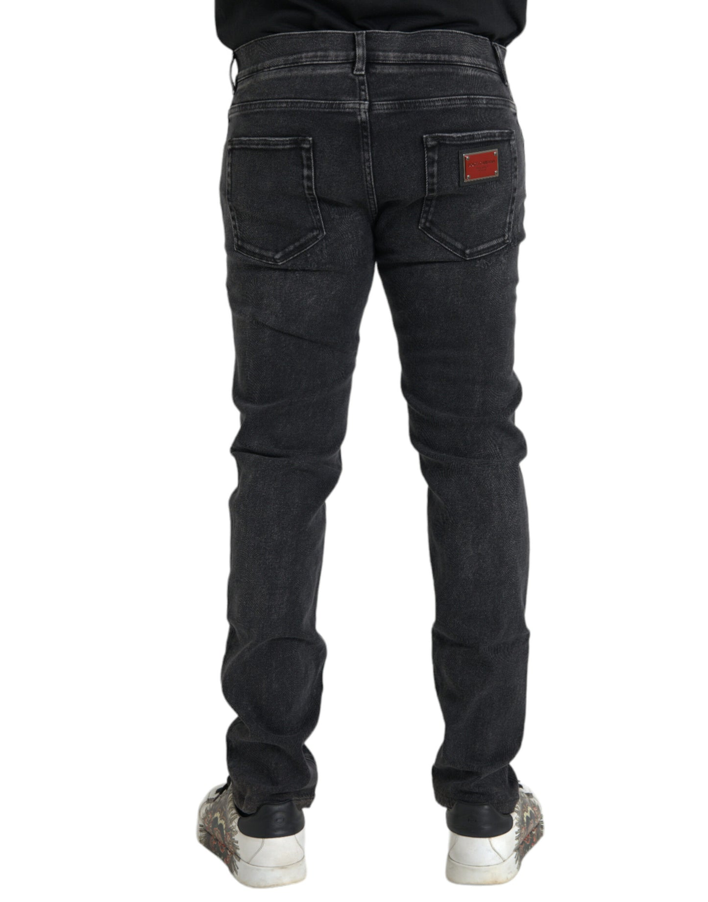 Dolce &amp; Gabbana Gray Cotton Stretch Skinny Denim Logo Jeans