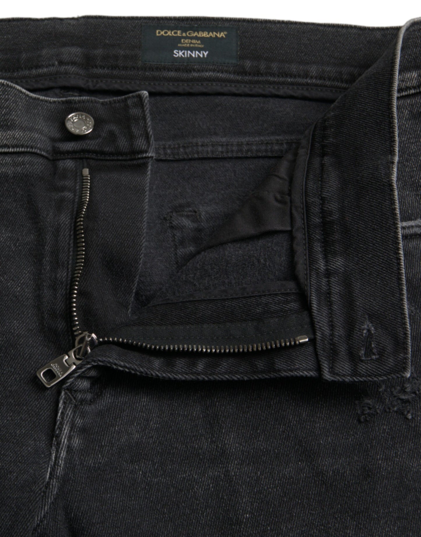 Dolce &amp; Gabbana Gray Cotton Stretch Skinny Denim Logo Jeans