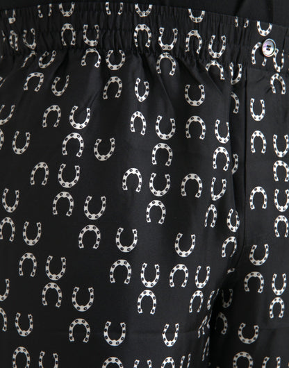Dolce &amp; Gabbana Black Horseshoe Print Silk Pants