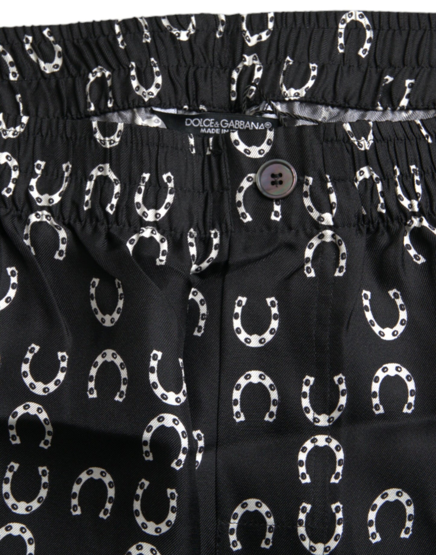 Dolce &amp; Gabbana Black Horseshoe Print Silk Pants