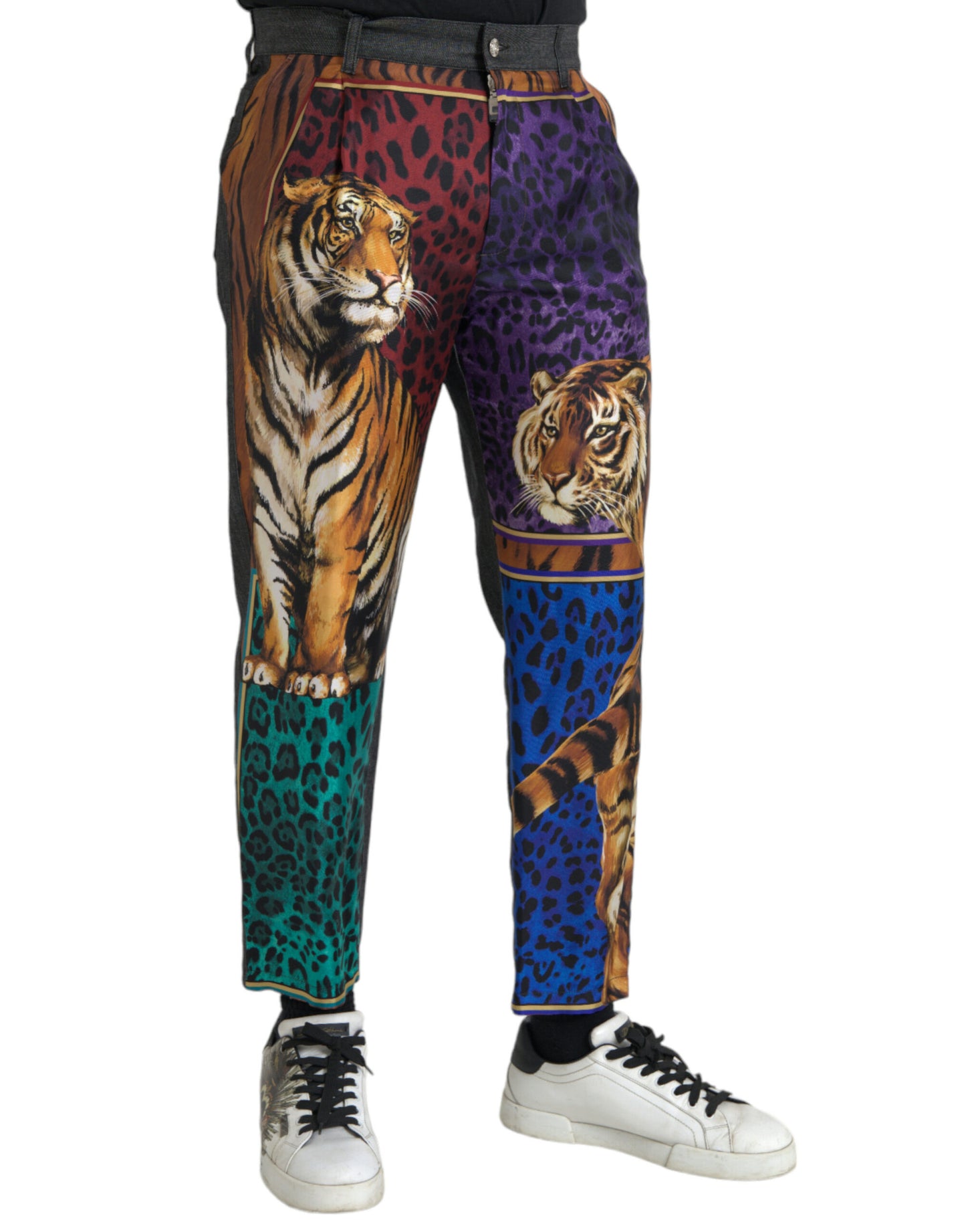 Dolce &amp; Gabbana Multicolor Tiger Leopard Cotton Loose Tapered Pants