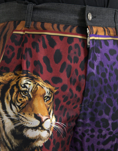 Dolce &amp; Gabbana Multicolor Tiger Leopard Cotton Loose Tapered Pants