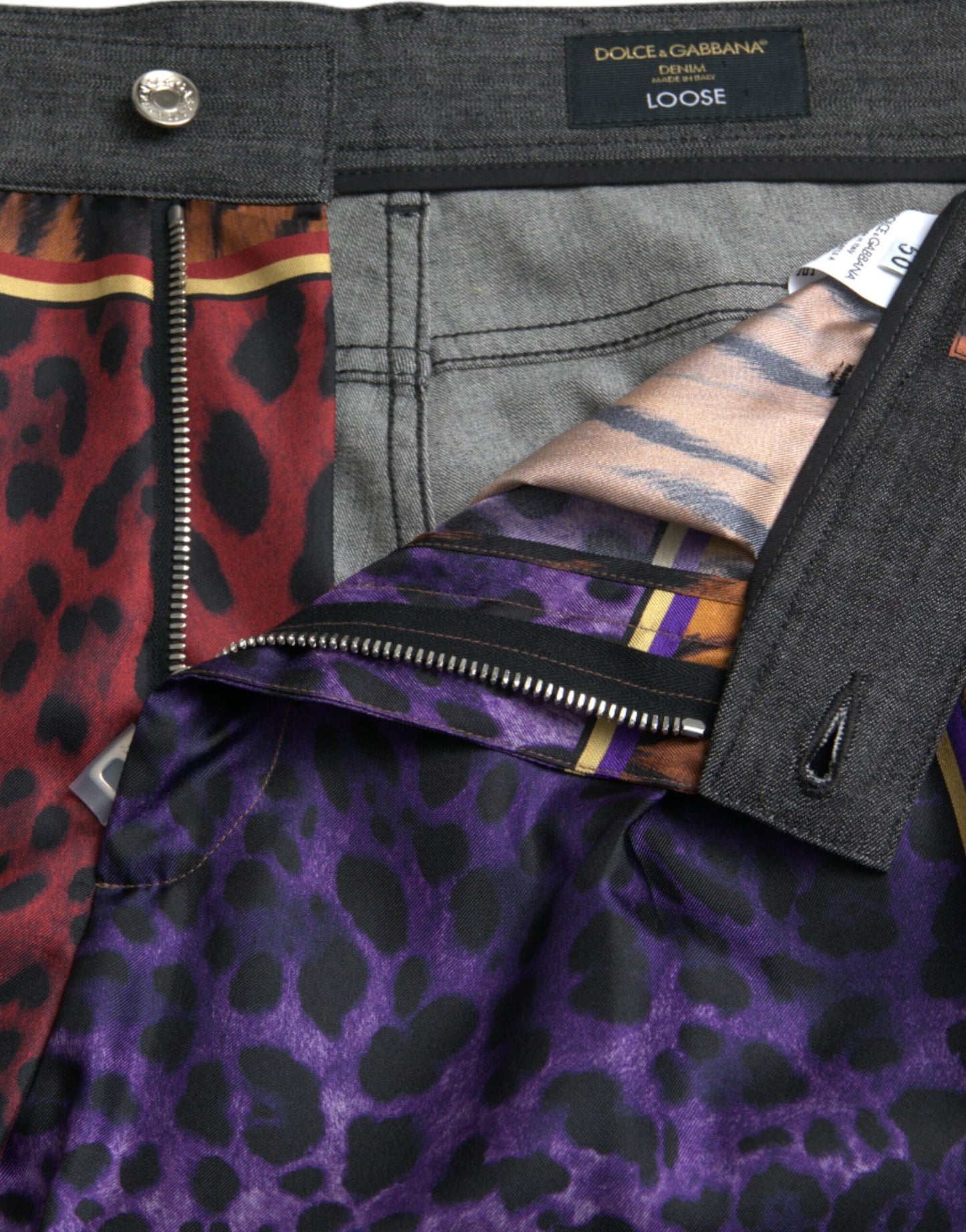Dolce &amp; Gabbana Multicolor Tiger Leopard Cotton Loose Tapered Pants