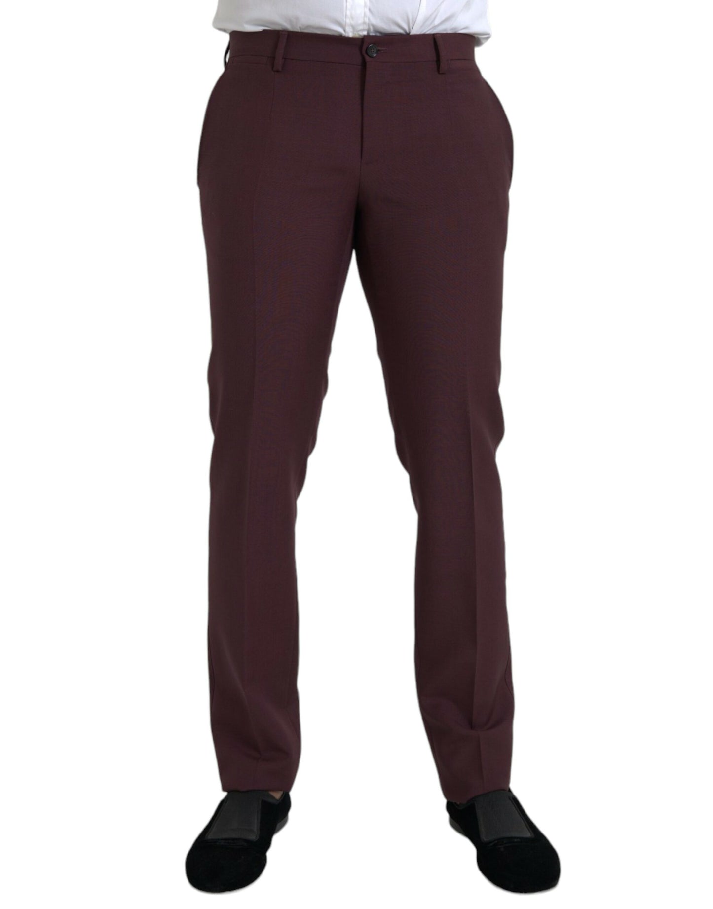 Dolce &amp; Gabbana Maroon Wool Men Slim Fit Dress Pants