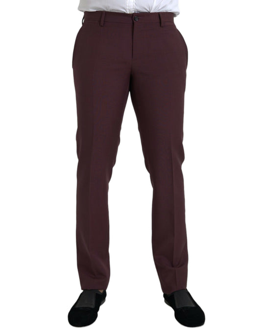 Dolce &amp; Gabbana Maroon Wool Men Slim Fit Dress Pants