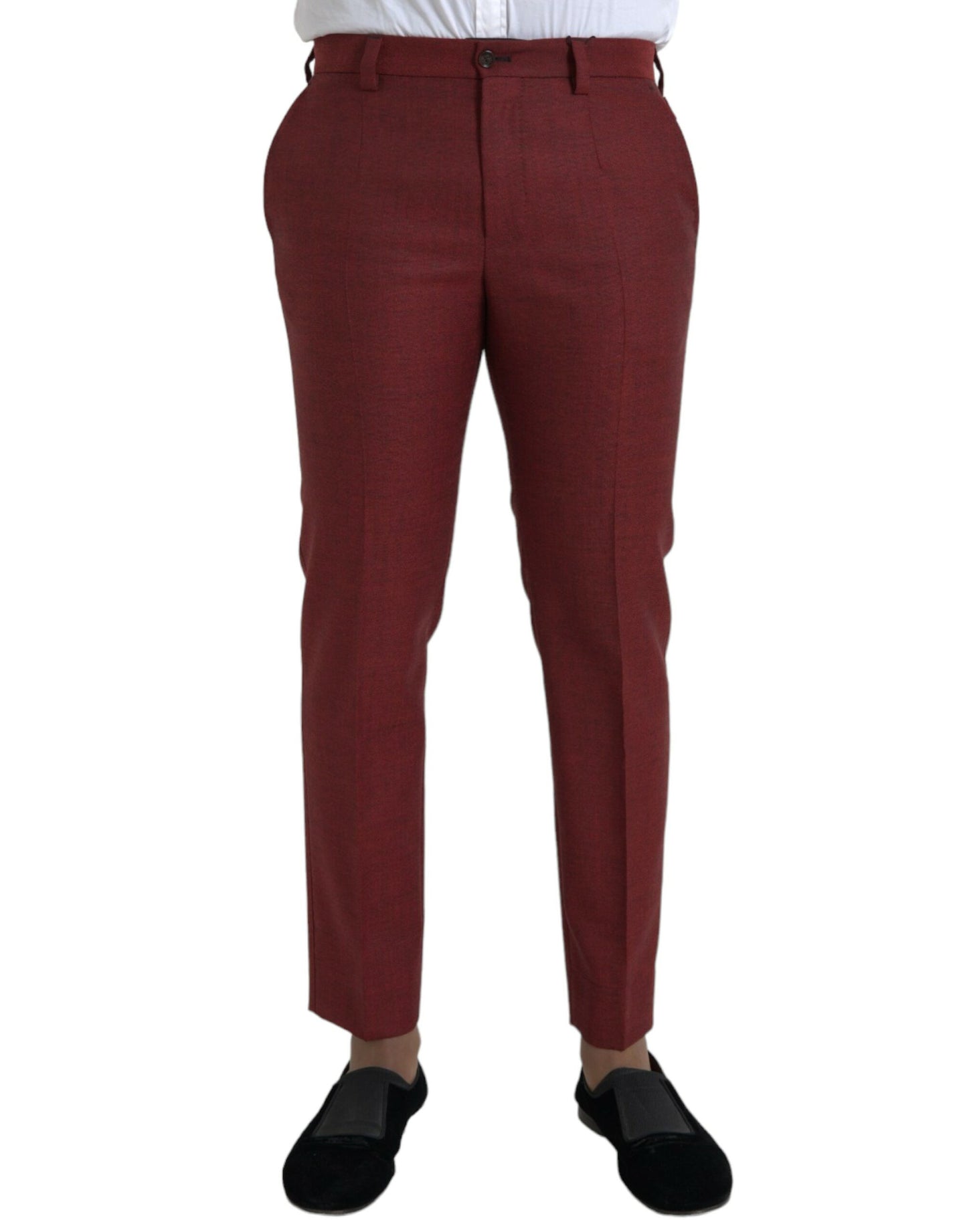 Dolce &amp; Gabbana Maroon Wool Men Skinny Dress Pants