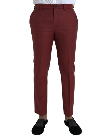 Dolce &amp; Gabbana Maroon Wool Men Skinny Dress Pants
