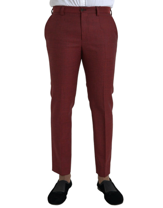 Dolce &amp; Gabbana Maroon Wool Men Skinny Dress Pants