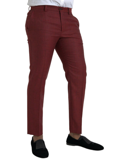 Dolce &amp; Gabbana Maroon Wool Men Skinny Dress Pants