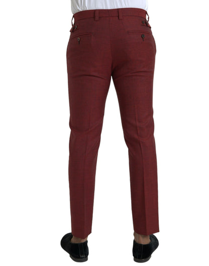 Dolce &amp; Gabbana Maroon Wool Men Skinny Dress Pants