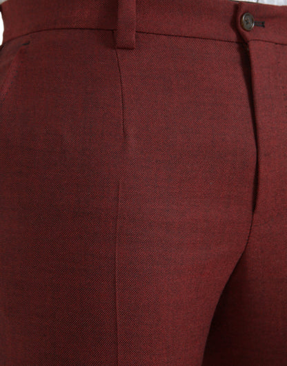 Dolce &amp; Gabbana Maroon Wool Men Skinny Dress Pants