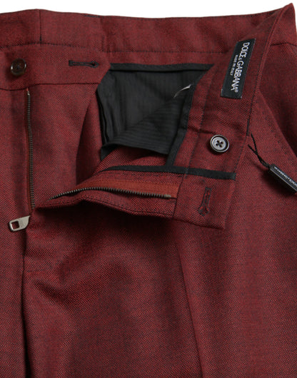 Dolce &amp; Gabbana Maroon Wool Men Skinny Dress Pants