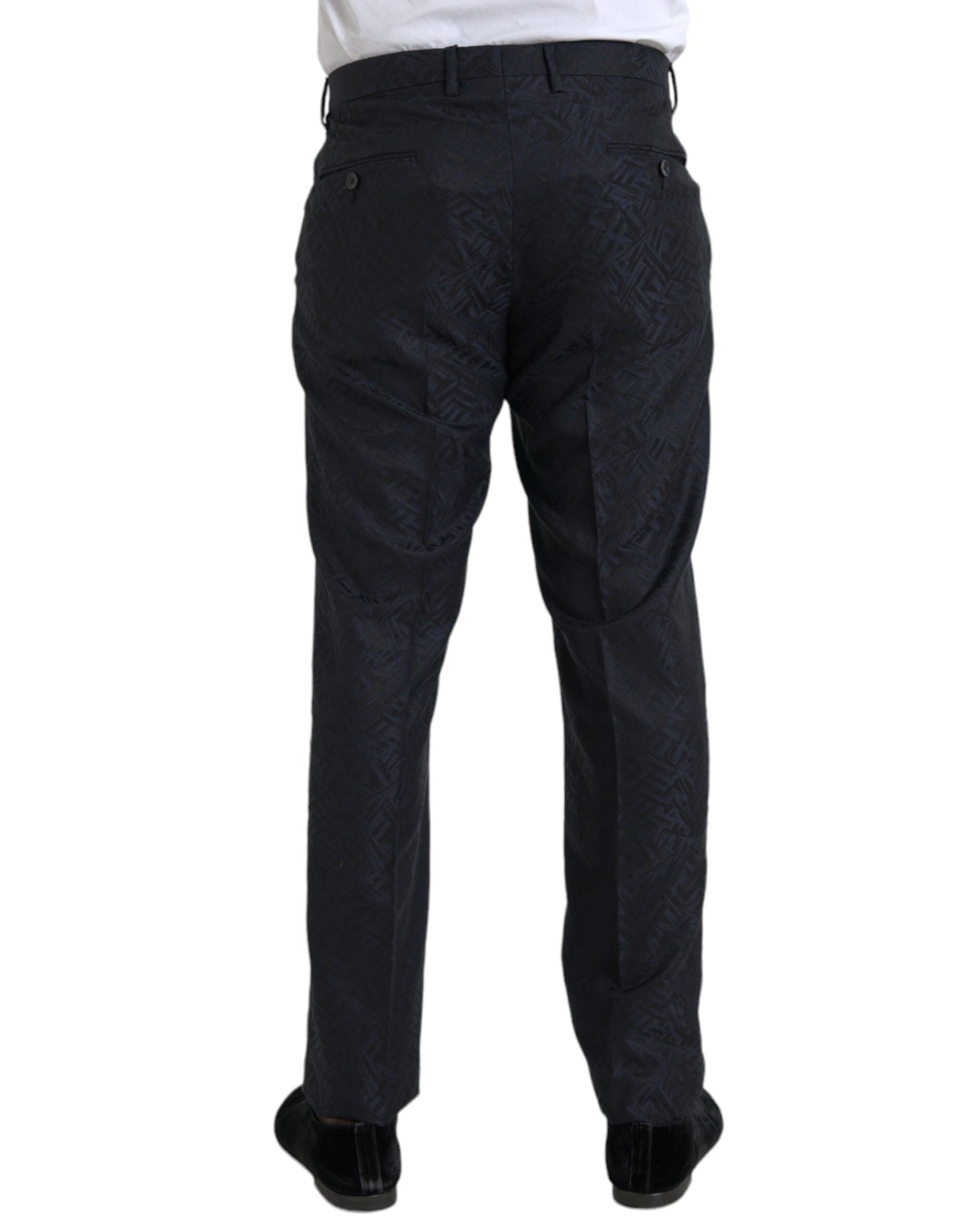 Dolce &amp; Gabbana Blue Brocade Wool Skinny Men Dress Pants