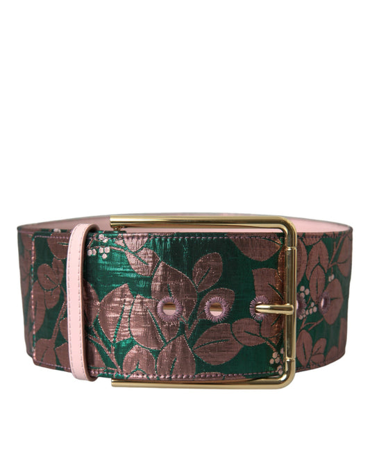 Dolce &amp; Gabbana – Mehrfarbiger Jacquard-Gürtel mit Lurex-Schnalle und Blumenmuster in Gold
